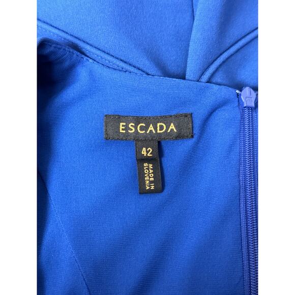 Escada Dress 42 / US 12 Womens Blue Bodycon Illusion Paneled Sheath Knee Midi - Picture 7 of 9